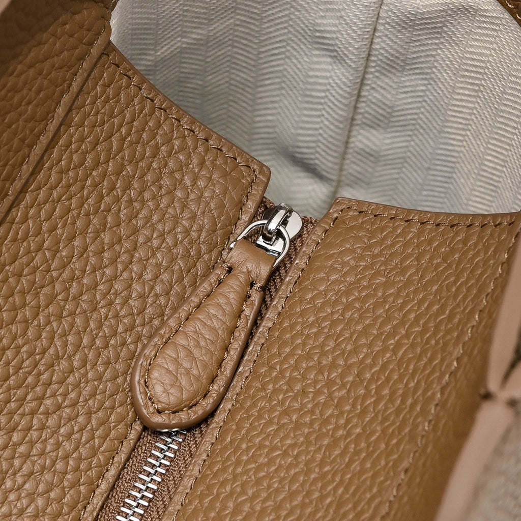 The Row Marlo 14 Premium Textured Leather Tote | Large Capacity Shoulder Bag | Elephant Grey Commuter Bag