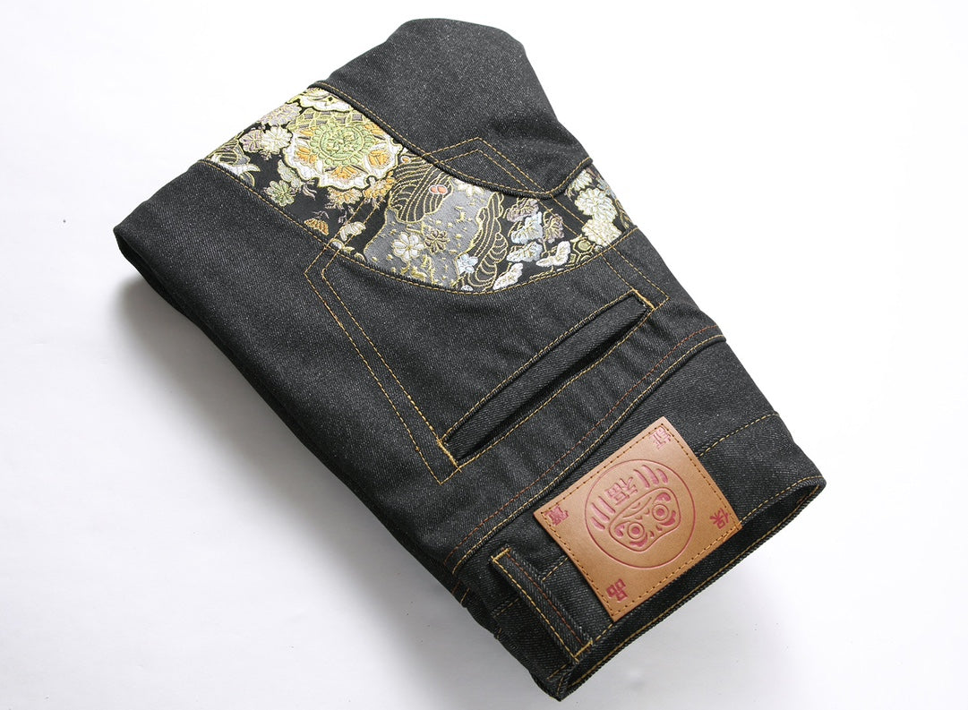 Evisu Men's "Dragon & Floral" Ukiyo-e Embroidered Jeans – Raw Denim Japanese Streetwear