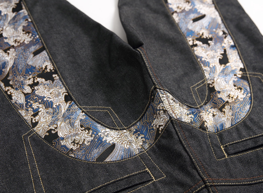 Evisu Men's "Great Wave" Ukiyo-e Embroidered Jeans – Raw Denim Japanese Streetwear