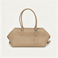 The Row EW Bowling Leather Handbag | 40cm Pebbled Leather Shoulder Bag | Taupe Commuter Tote