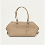 The Row EW Bowling Leather Handbag | 40cm Pebbled Leather Shoulder Bag | Taupe Commuter Tote