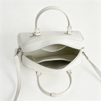 The Row India 10 Small Grained Leather Bag | 24cm Chalk White Bowling/Doctor Bag | Silver Hardware Top Handle Tote