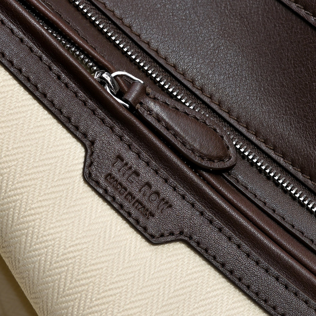 The Row Marlo Leather Tote Bag | 35.5cm Minimalist Top Handle Tote | Dark Brown Structured Handbag