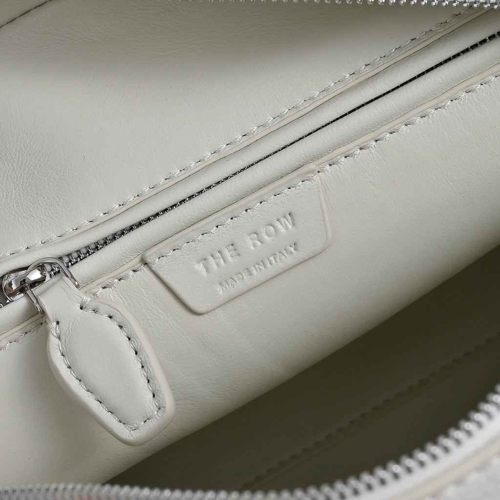 The Row India 10 Small Grained Leather Bag | 24cm Chalk White Bowling/Doctor Bag | Silver Hardware Top Handle Tote