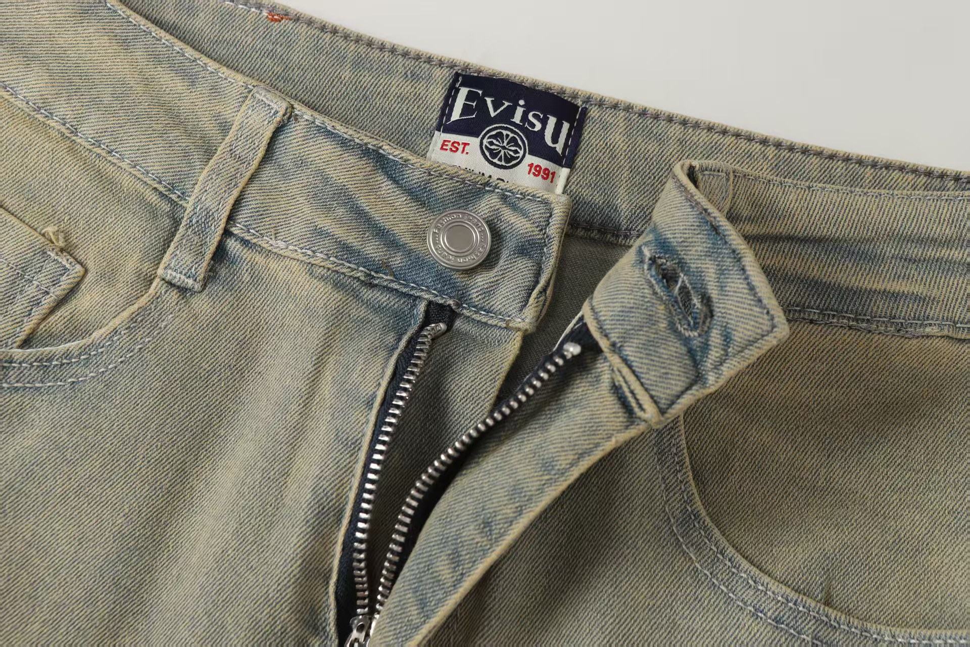 Evisu x Loewe Collaboration Men's Wide-Leg Jeans – Light Wash Embroidered Denim