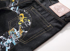 Evisu Men's "Dragon & Tiger" Ukiyo-e Embroidered Jeans – Raw Denim Japanese Streetwear