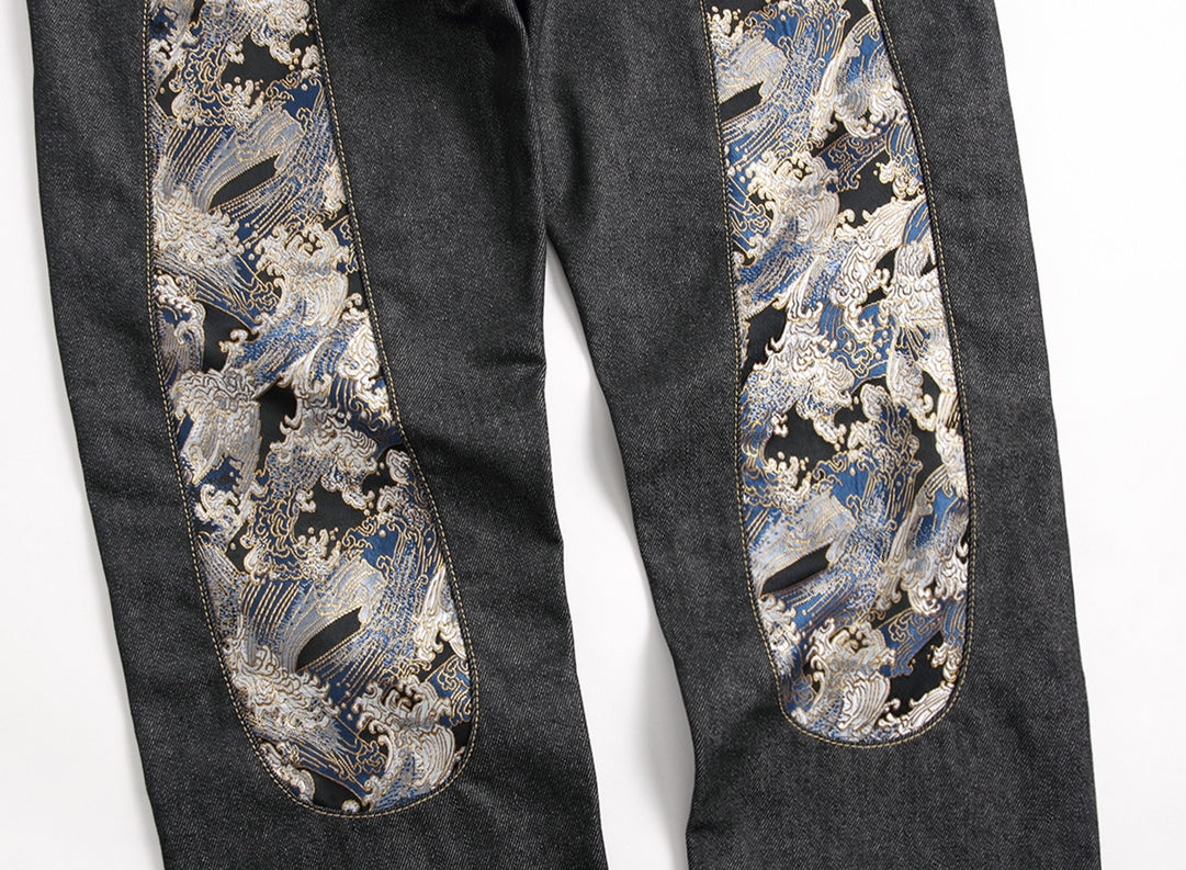 Evisu Men's "Great Wave" Ukiyo-e Embroidered Jeans – Raw Denim Japanese Streetwear