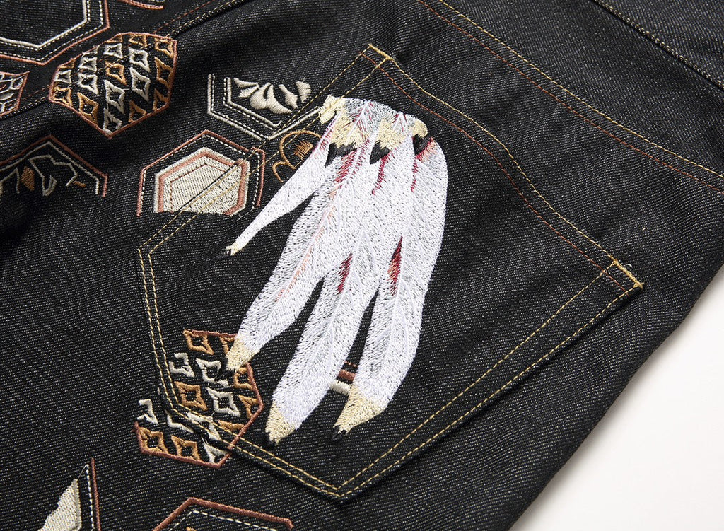 Evisu Men's "Wings" Embroidered Jeans – Raw Denim Japanese Streetwear