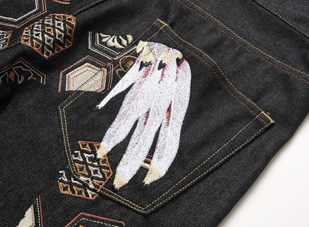 Evisu Men's "Wings" Embroidered Jeans – Raw Denim Japanese Streetwear