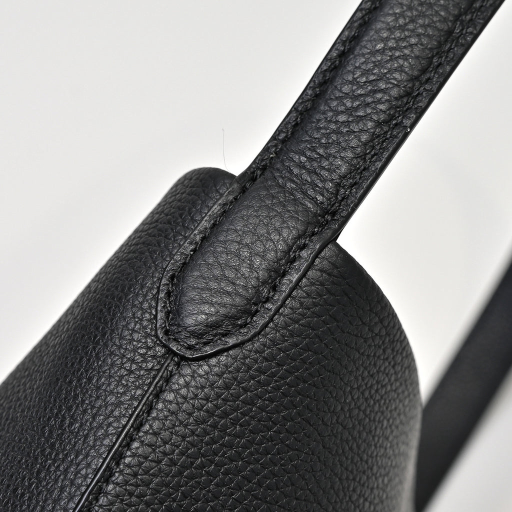 The Row N/S Park Medium Tote Bag | 30cm Pebbled Calfskin Bucket Bag | Black Leather Shoulder Tote