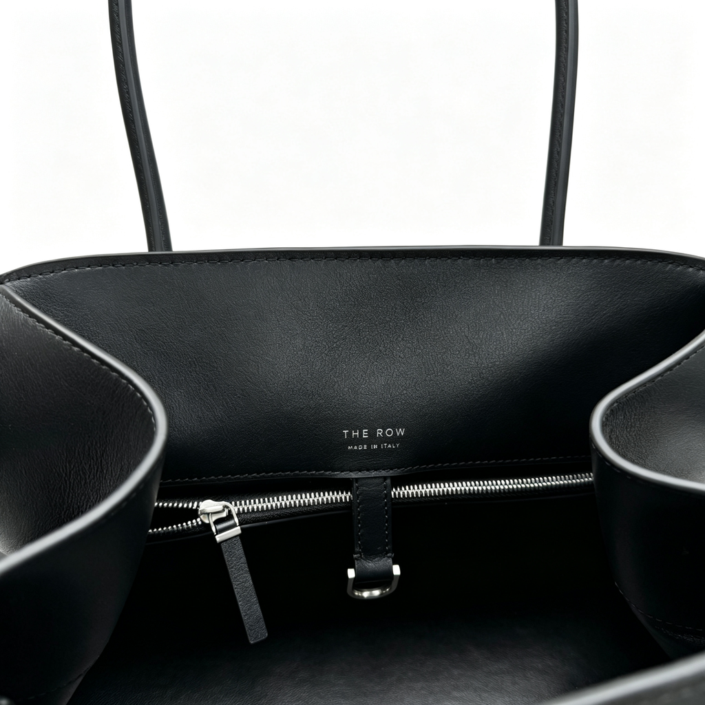 The Row Margaux 15 Medium Bag | 38cm Smooth Calfskin Leather Top Handle Bag | Black Margaux Tote