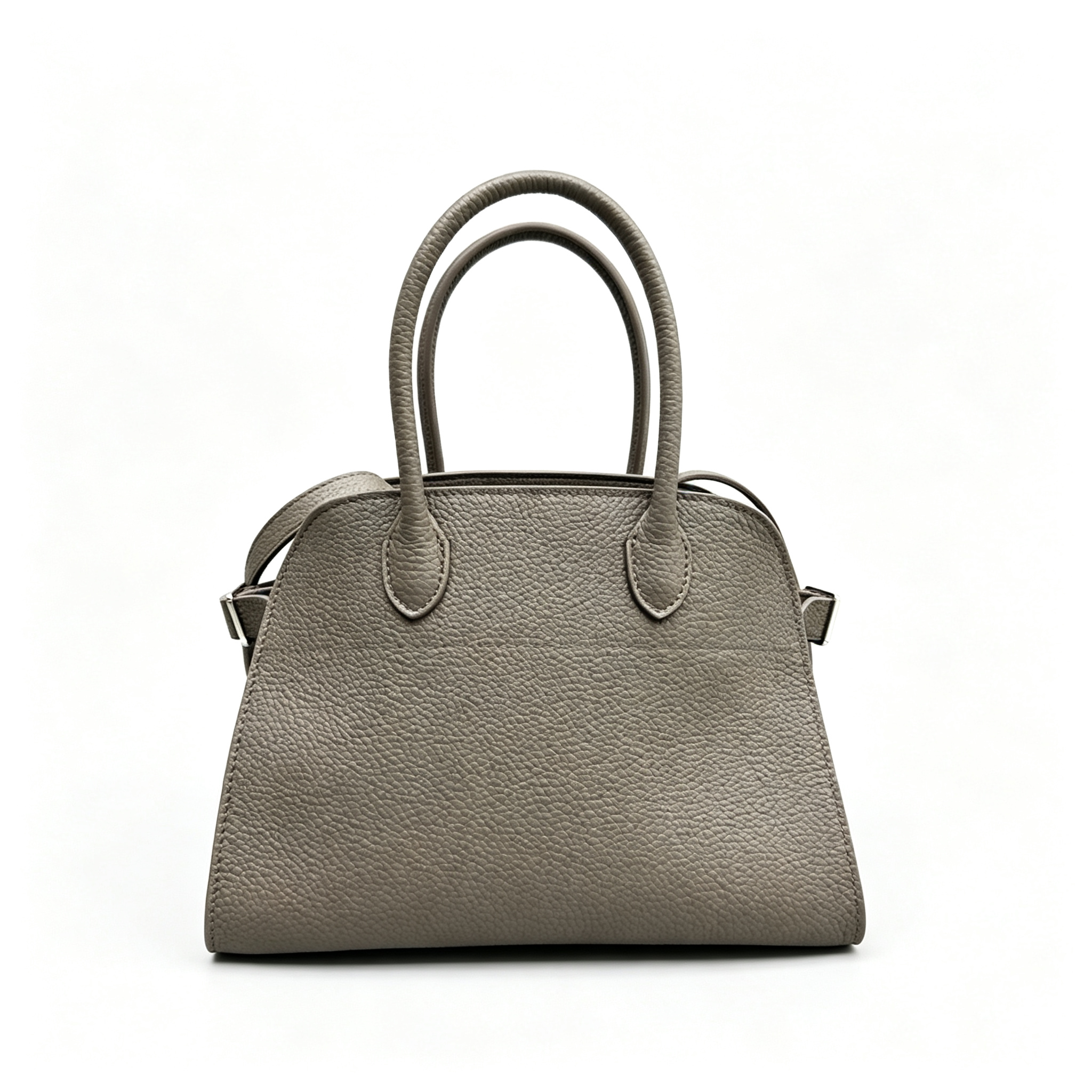 The Row Margaux 10 Mini Grained Leather Bag | 26cm Matte Calfskin Top Handle Tote | Stone Grey Margaux Handbag