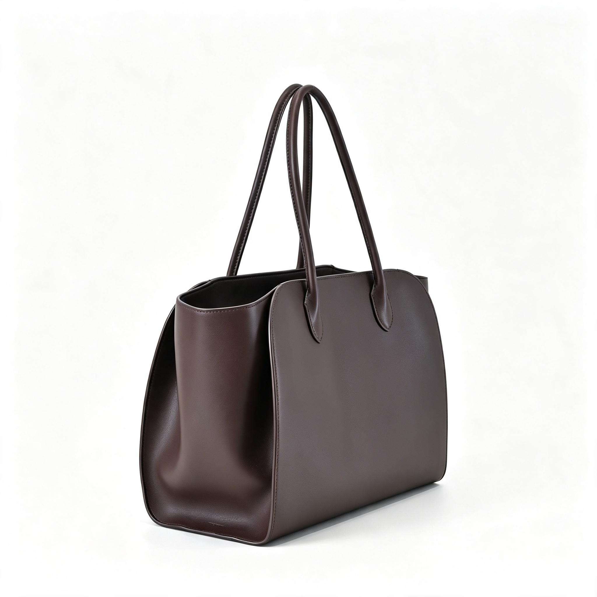 The Row Marlo Leather Tote Bag | 35.5cm Minimalist Top Handle Tote | Dark Brown Structured Handbag