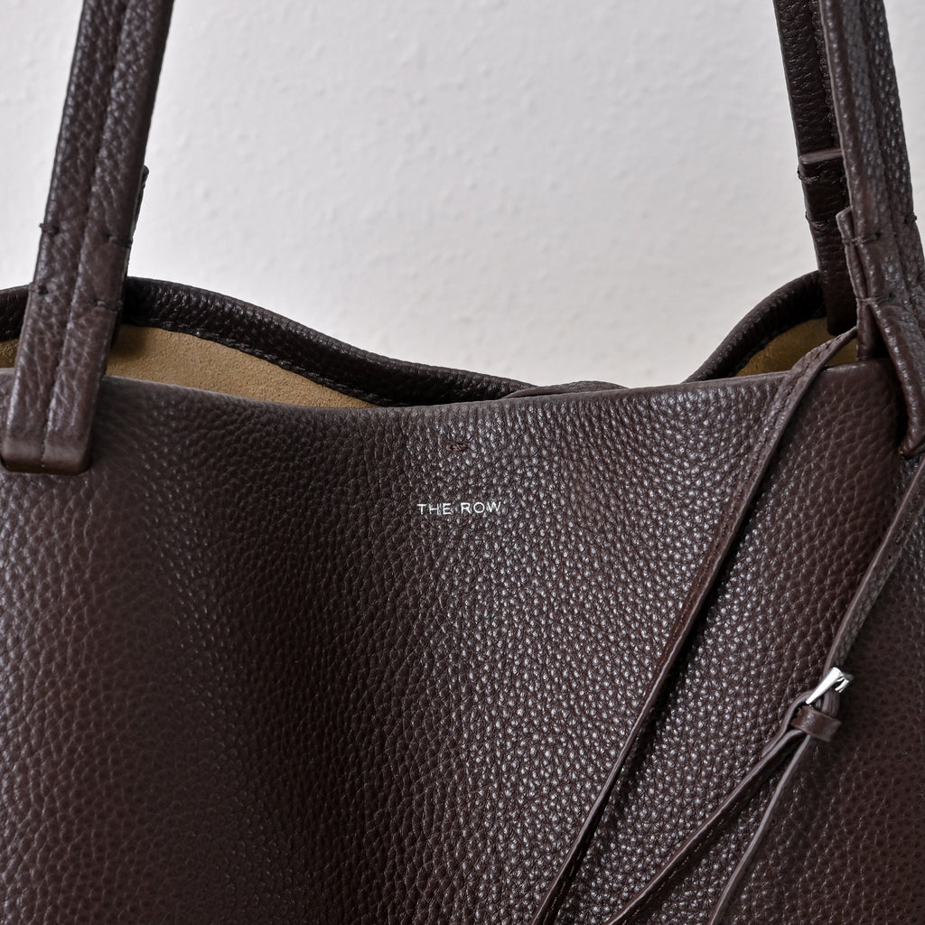The Row XL Park Tote Bag | 50cm Pebbled Leather Large Tote with Pouch | Espresso Brown Handbag