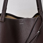The Row XL Park Tote Bag | 50cm Pebbled Leather Large Tote with Pouch | Espresso Brown Handbag