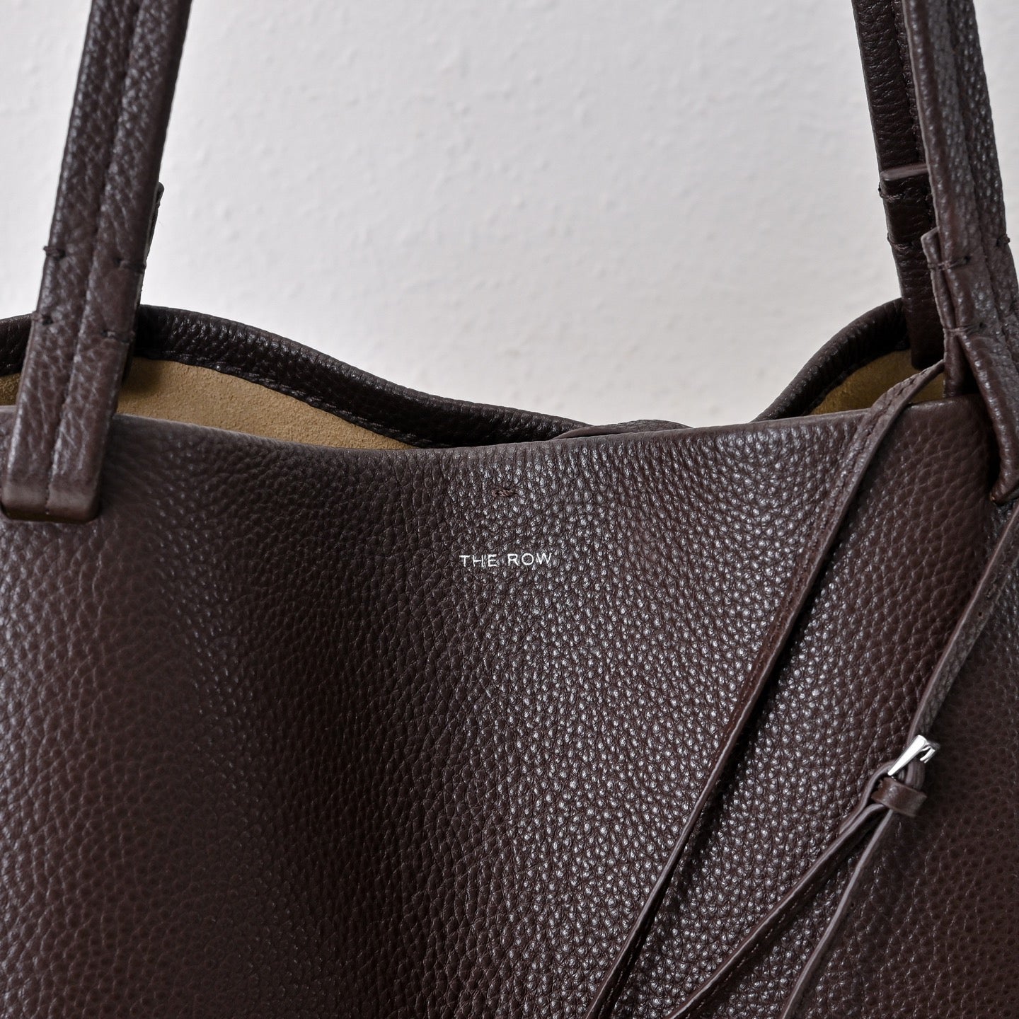 The Row XL Park Tote Bag | 50cm Pebbled Leather Large Tote with Pouch | Espresso Brown Handbag