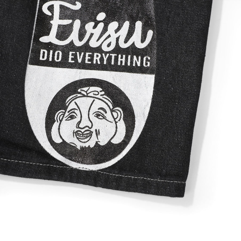 EVISU Denim Shorts featuring Daruma Print and Embroidered "Big M"