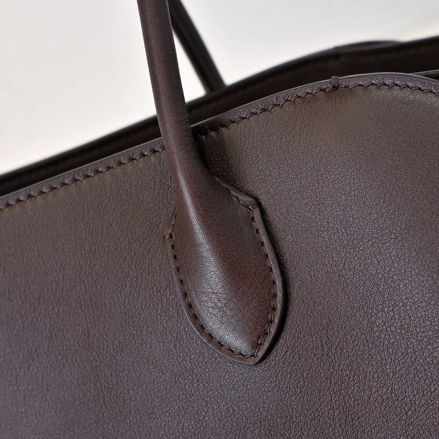 The Row Marlo Leather Tote Bag | 35.5cm Minimalist Top Handle Tote | Dark Brown Structured Handbag