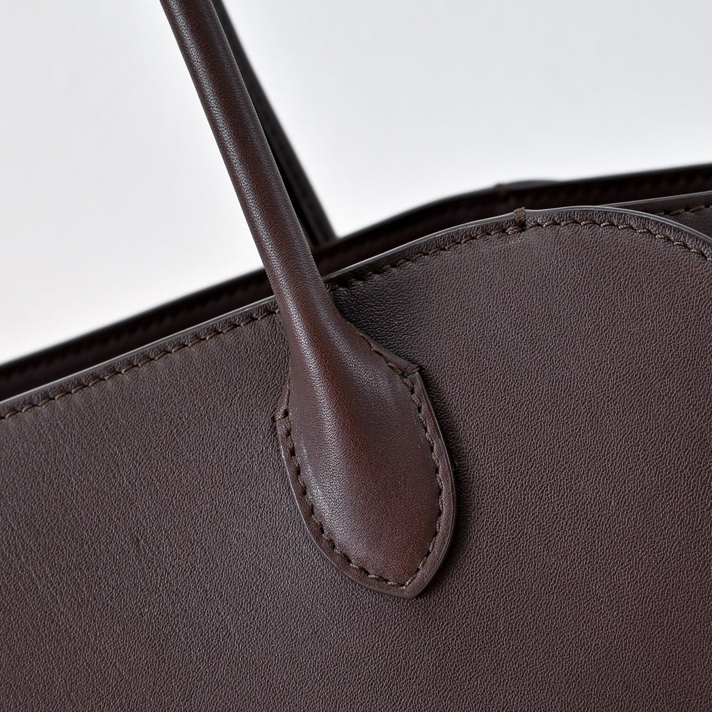 The Row Margaux 17 Satchel Bag | 30cm Premium Calfskin Leather Tote | Espresso Mini Handbag