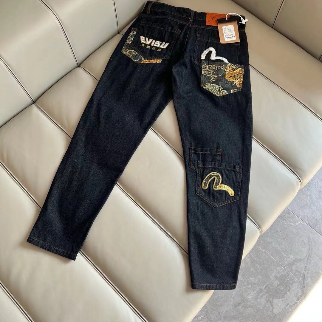 EVISU Multi-Pocket Jeans with Heavyweight Embroidery
