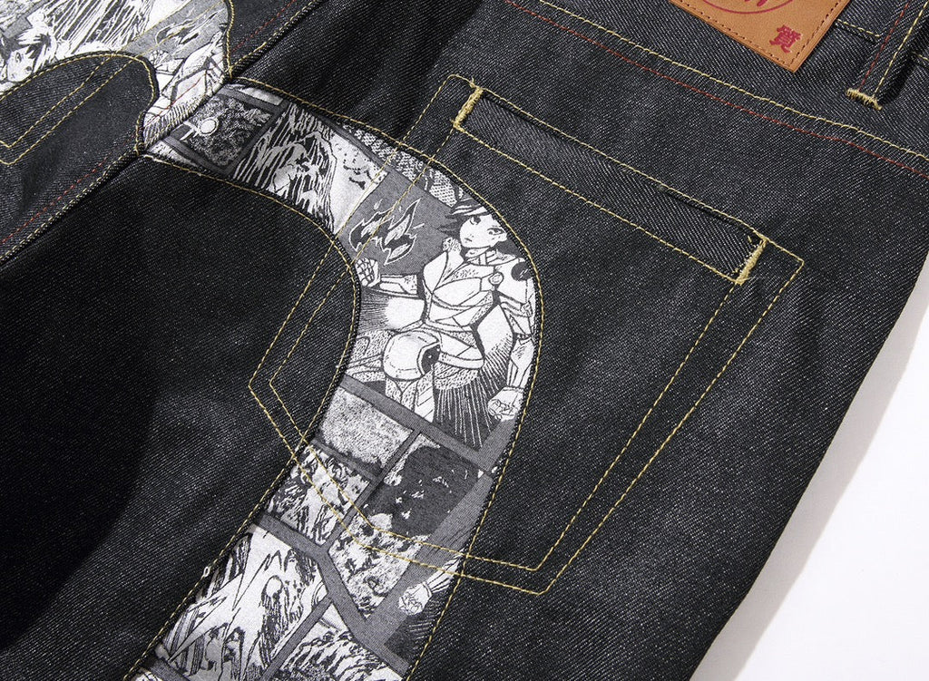 Evisu Men's Manga Comic Print Jeans – Raw Denim Japanese Streetwear