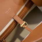 The Row Margaux 17 Large Handbag | 43cm Smooth Calfskin Leather Tote Bag | Tan/Camel Margaux Top Handle