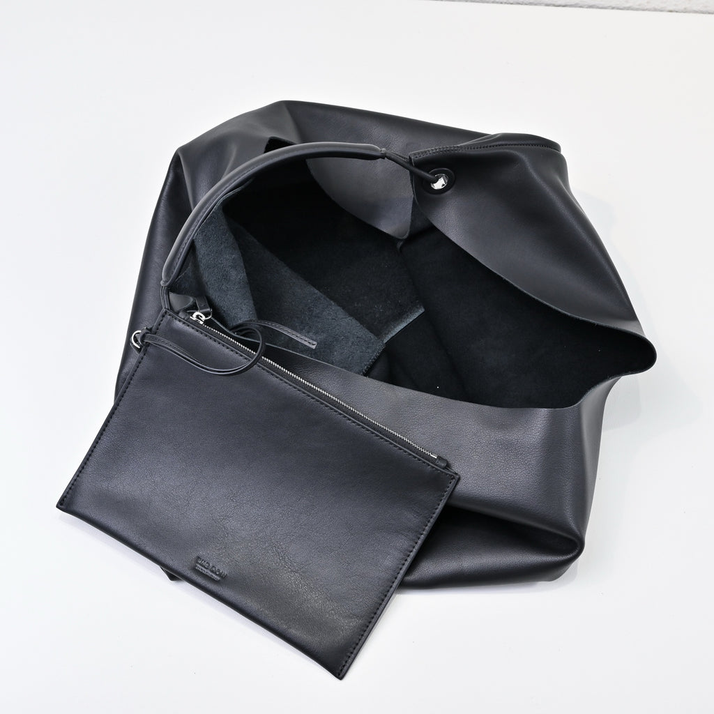 The Row Bindle 3 Black Leather Tote Bag – Large Capacity, Soft Nappa Leather, Detachable Pouch