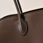 The Row Marlo 12 Leather Tote Bag | 43cm Smooth Calfskin Large Handbag | Dark Brown Structured Commuter Tote
