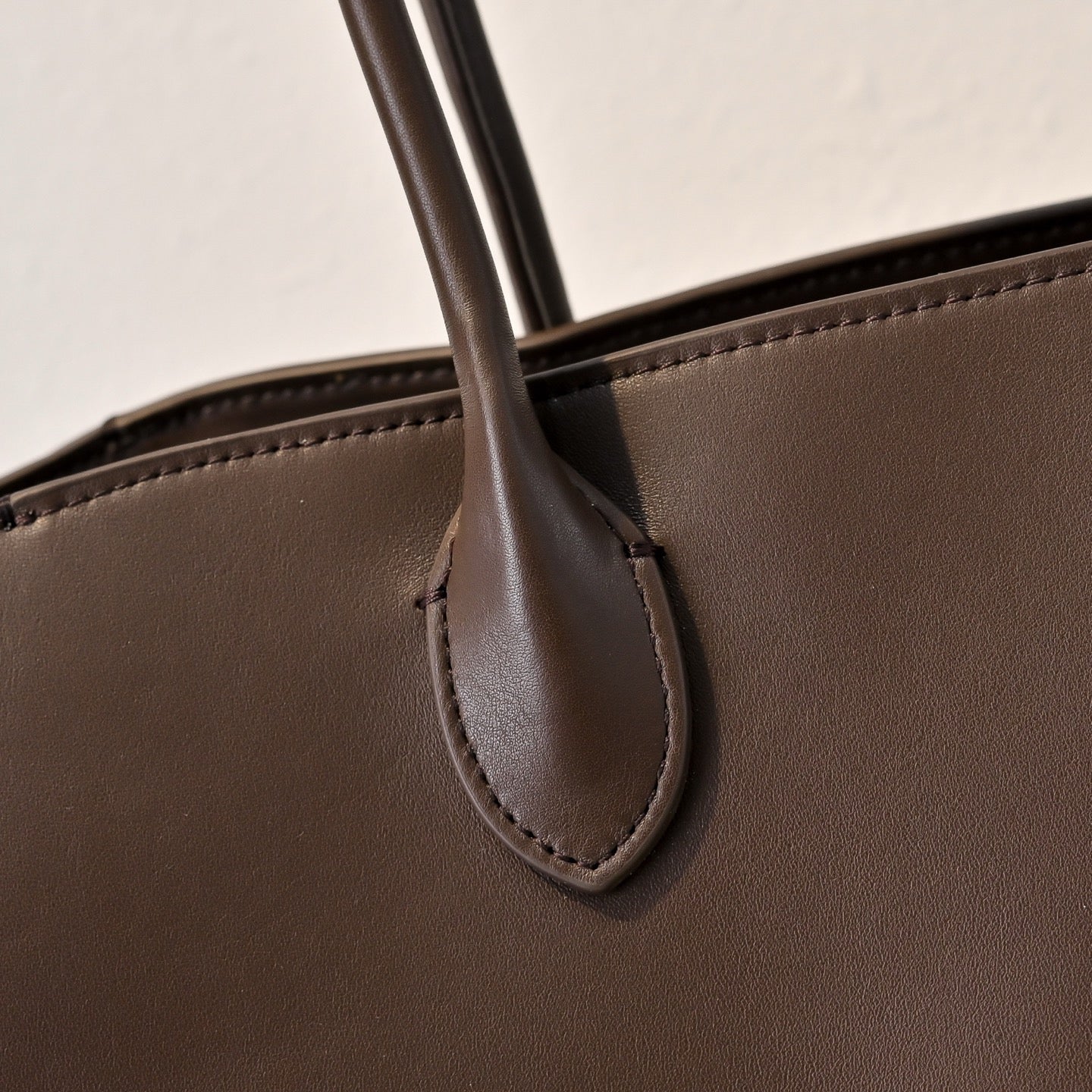 The Row Marlo 12 Leather Tote Bag | 43cm Smooth Calfskin Large Handbag | Dark Brown Structured Commuter Tote