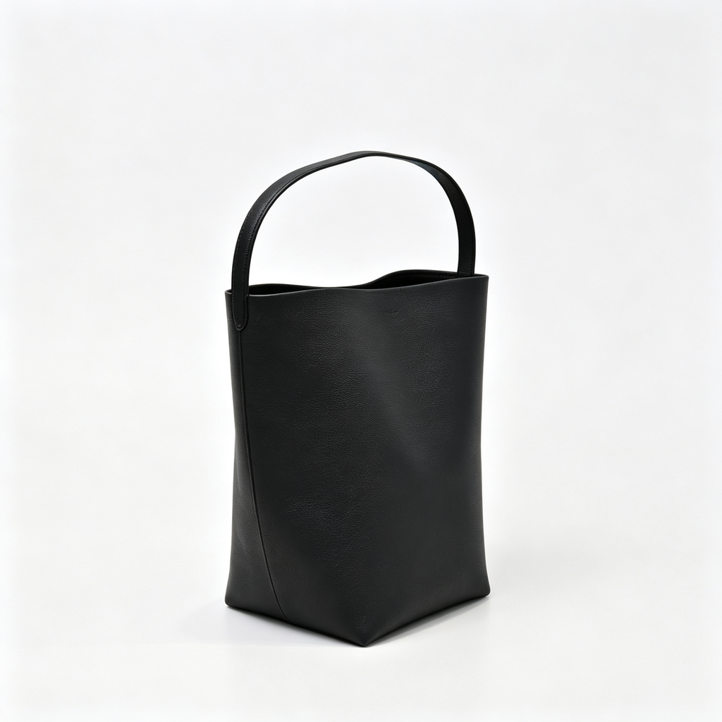 The Row Park Bucket Bag Large | 38cm Pebbled Calfskin Water Bucket Tote | Black Shoulder Bag