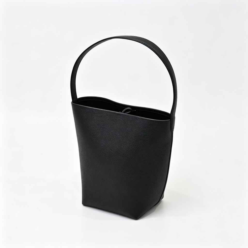 The Row N/S Park Medium Tote Bag | 30cm Pebbled Calfskin Bucket Bag | Black Leather Shoulder Tote
