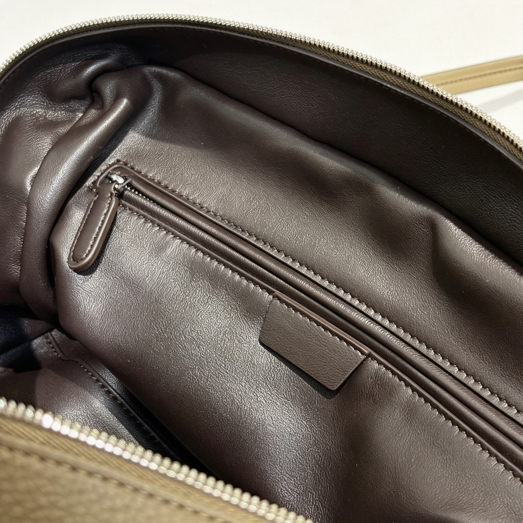 The Row Astra Small Boston Bag | 30cm Pebbled Lambskin Barrel Bag | Sage Green Leather Handbag