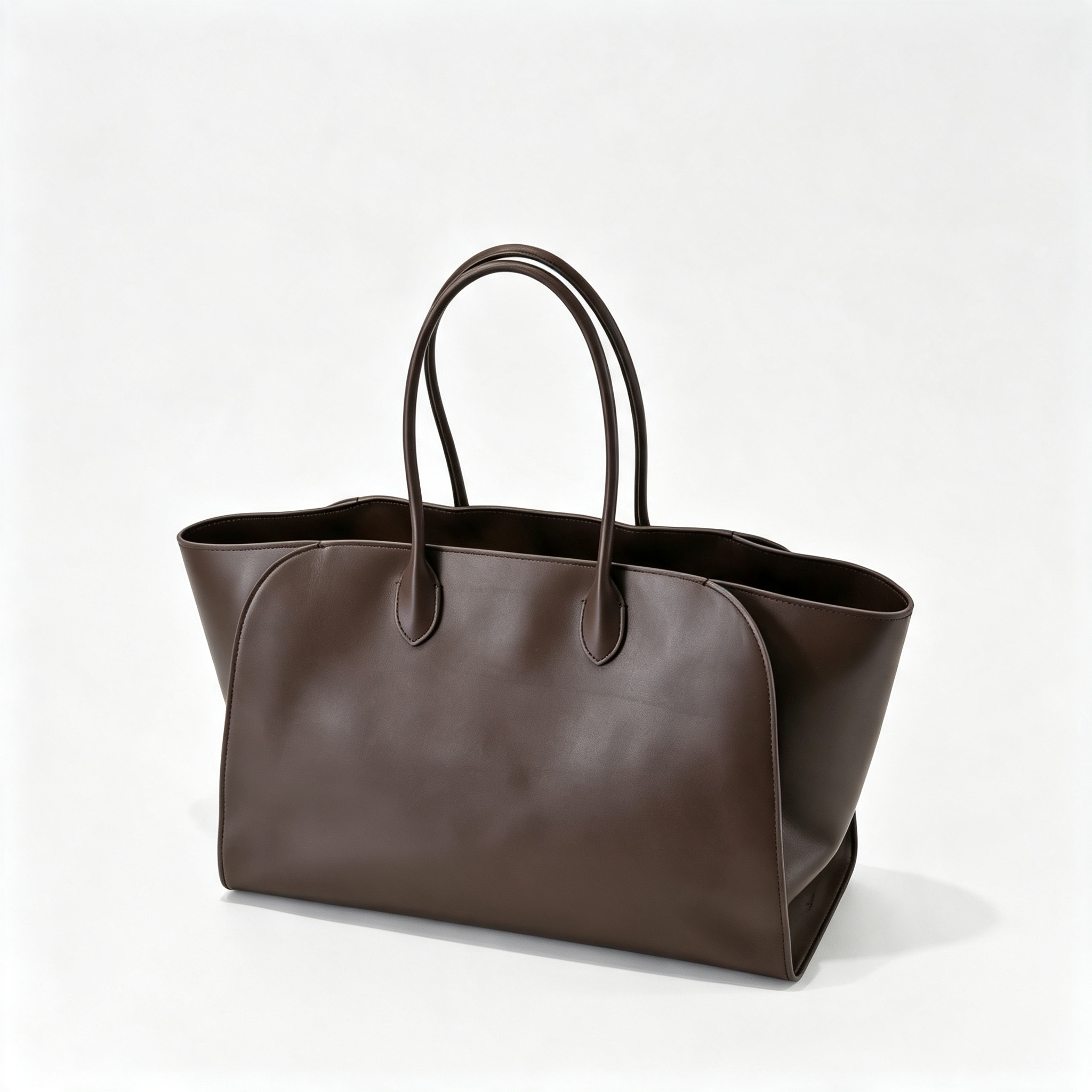 The Row Marlo 12 Leather Tote Bag | 43cm Smooth Calfskin Large Handbag | Dark Brown Structured Commuter Tote