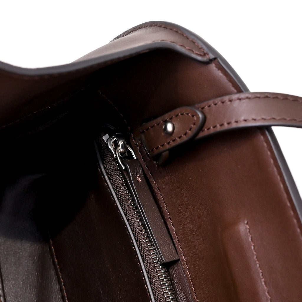 The Row Peggy Clutch Bag | Masoni Bridle Leather Shoulder Bag | Dark Chocolate Detachable Strap Crossbody