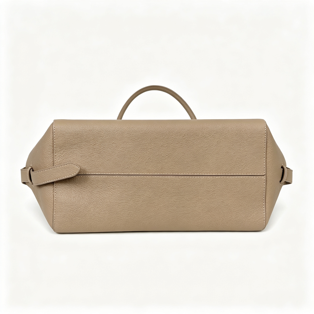 The Row EW Bowling Leather Handbag | 40cm Pebbled Leather Shoulder Bag | Taupe Commuter Tote