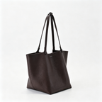 The Row XL Park Tote Bag | 50cm Pebbled Leather Large Tote with Pouch | Espresso Brown Handbag