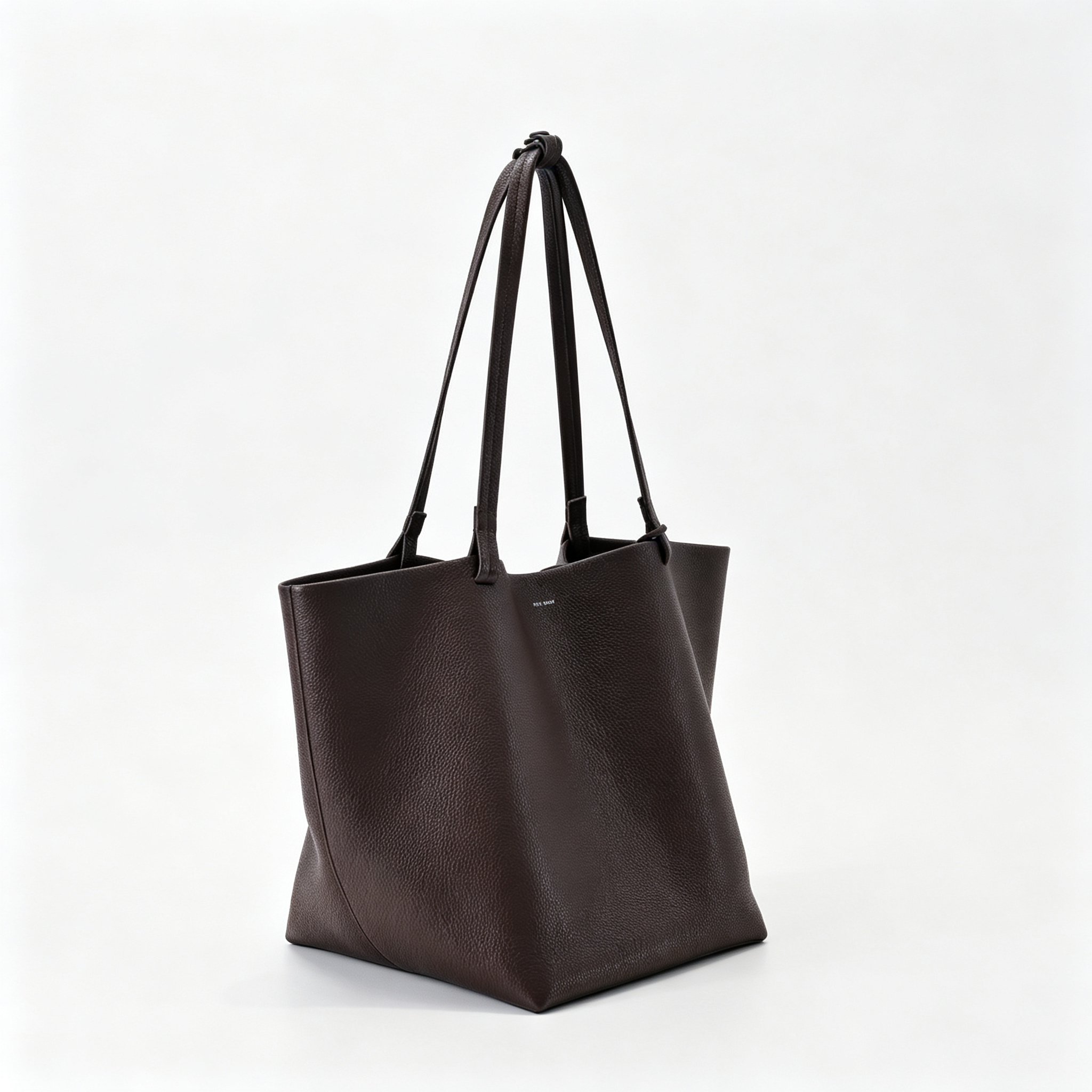 The Row XL Park Tote Bag | 50cm Pebbled Leather Large Tote with Pouch | Espresso Brown Handbag