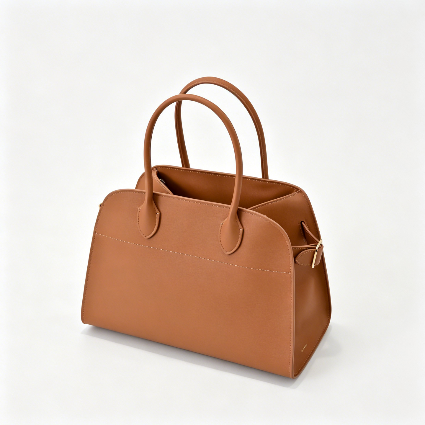 The Row Soft Margaux 15 Smooth Leather Tote Bag | Classic Caramel Commuter Handbag with Detachable Strap | Women's Luxury Shoulder Bag