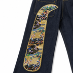 EVISU "God Crane" Embroidered Jacquard "Big M" Jeans