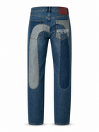 EVISU 22AW Deconstructed Patchwork Big M Straight-Leg Jeans – Vintage Denim Streetwear for Men