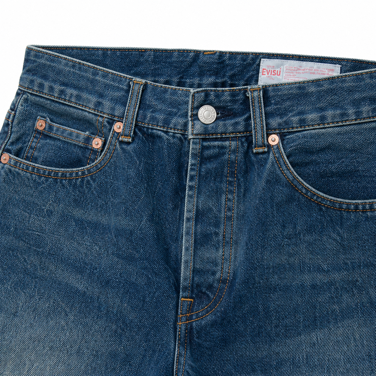 EVISU 22AW Deconstructed Patchwork Big M Straight-Leg Jeans – Vintage Denim Streetwear for Men