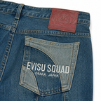 EVISU 22AW Deconstructed Patchwork Big M Straight-Leg Jeans – Vintage Denim Streetwear for Men