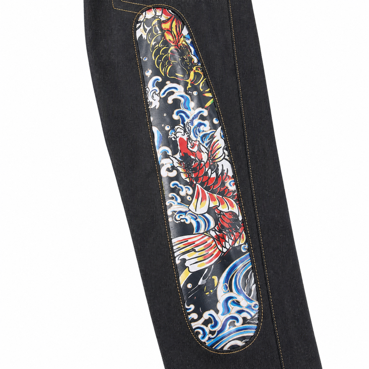 Evisu Men's Koi Fish Print Big M Raw Denim Jeans – Japanese Streetwear Straight Leg
