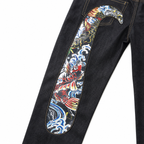Evisu Men's Koi Fish Print Big M Raw Denim Jeans – Japanese Streetwear Straight Leg