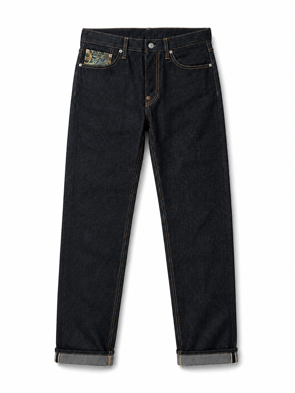 Evisu Men's Multi-Pocket Brocade Jeans - Japanese Streetwear with Kogin Embroidery & Raw Denim