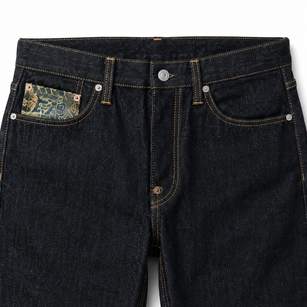 Evisu Men's Multi-Pocket Brocade Jeans - Japanese Streetwear with Kogin Embroidery & Raw Denim