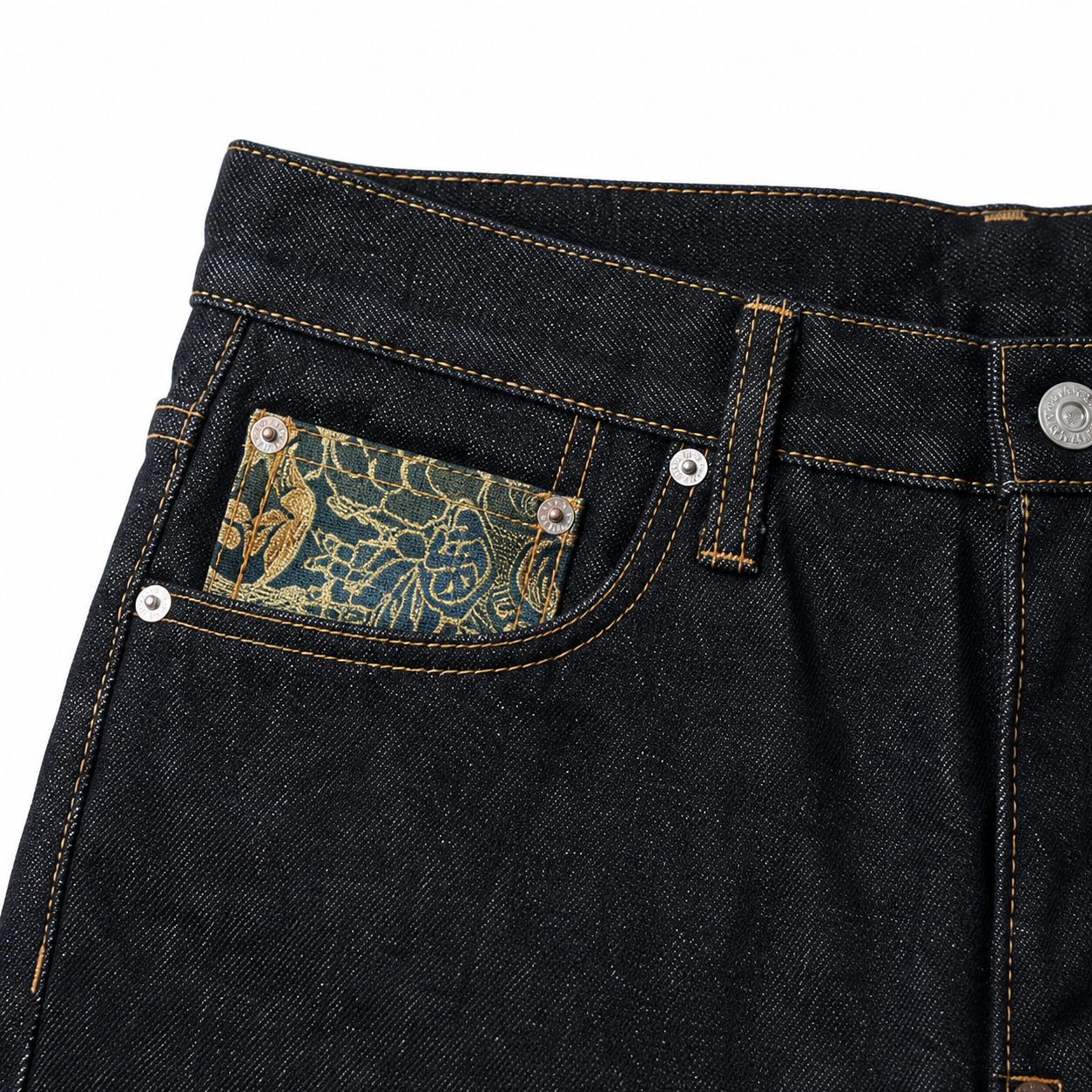 Evisu Men's Multi-Pocket Brocade Jeans - Japanese Streetwear with Kogin Embroidery & Raw Denim
