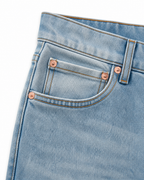 Evisu Men's Paint Splatter Wash Jeans – Dripping Big M Embroidery & Light Blue Denim