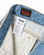 Evisu Men's Paint Splatter Wash Jeans – Dripping Big M Embroidery & Light Blue Denim