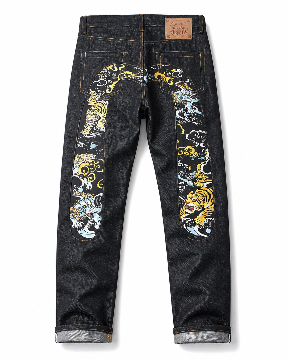 Evisu Men's Tiger Wave Big M Jeans - Raw Denim Japanese Streetwear